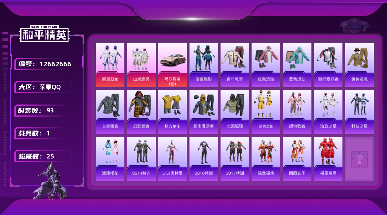 和平精英账号苹果QQ2粉装 1载具 可二次 可修改实名 
【热门装扮】:新星烈龙(小白龙),山涧鹿灵,暗夜魅影
【载具】