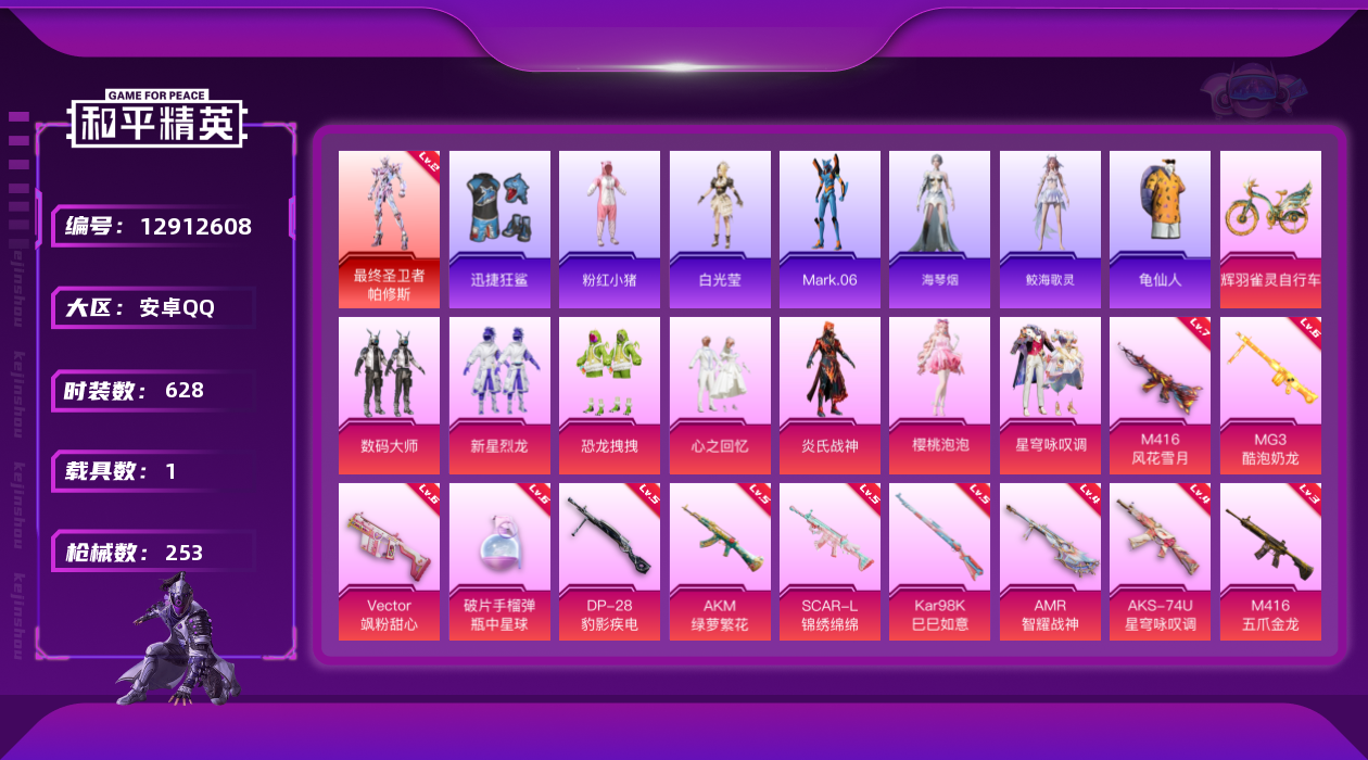 和平精英账号安卓QQ[12912608]DAS6333  可二次 安卓Q-1红装1稀有1载具7粉装12特效枪13热门17