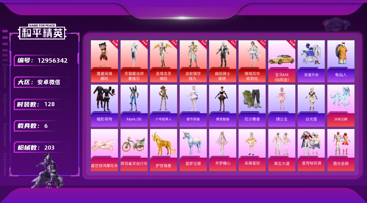 和平精英账号安卓微信钱包1.1可改 素材身法号/可8套6级红装随意切换/满6级宝马M4（灿阳金）/璀璨碎片2309 安卓 微信-8神装-14粉装-15特效枪-6载具-10粉色飞行器-10.2w热力值-