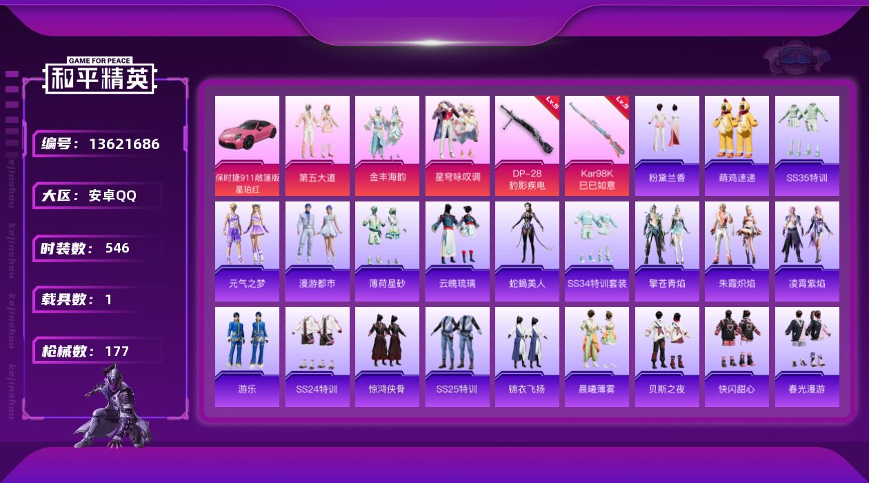 和平精英账号安卓QQ[13621686]【和平精英连体王者荣耀】实名: 可修改 时装数: 148 载具数: 1 枪械数: