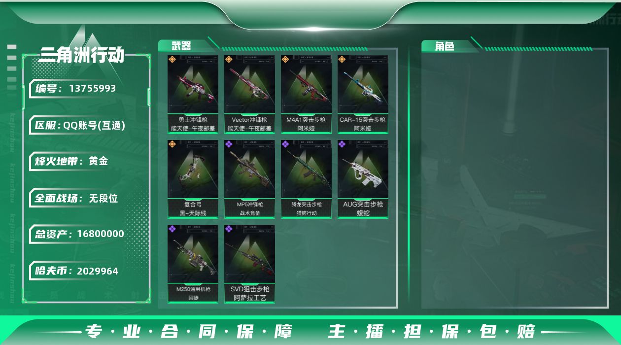 三角洲行动账号QQ[13755993]JHS2543-总资产17.2m-202w哈夫币【仓库5,体力4,耐力3】【电锯】