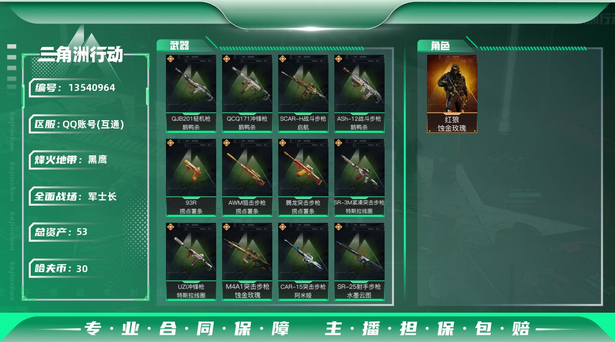 三角洲行动账号QQ总资产:53M 1干员外观  13传说枪械 哈夫币:30.115K 可二次 可修改实名 
【烽火地带