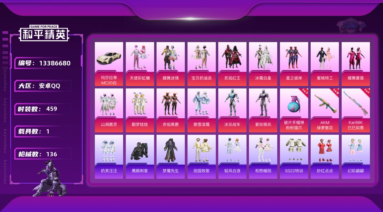 和平精英账号安卓QQ[13386680]天使彩虹糖,宝贝奶油派,山涧鹿灵,鹰眼刺客,竞技,安卓手Q-可二次-14粉装-3