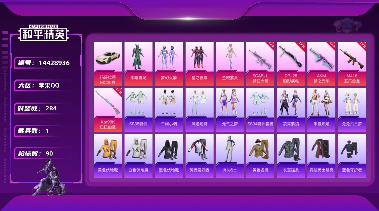 和平精英账号苹果QQ[14428936]4粉装 5特效枪 1载具 3印记 可二次 可修改实名 
【热门装扮】:梦幻火箭(