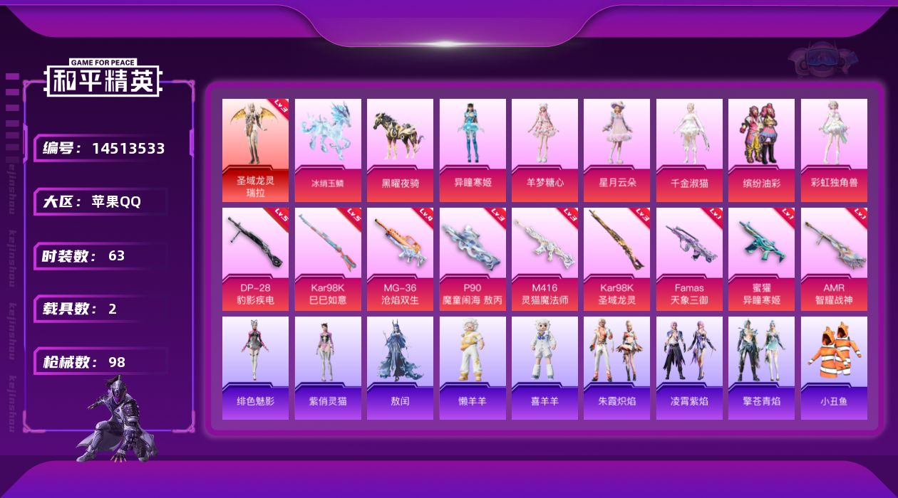 和平精英账号苹果QQ[14513533]可二次【店主推荐捡漏号！可直接换绑】/素材身法号/璀璨碎片1511 苹果 手Q-1神装-6粉装-9特效枪-2载具-7粉色飞行器-3.8w热力值-4王牌印记-63套装-98枪皮【红色