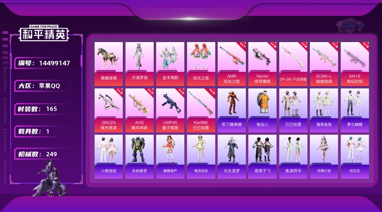 和平精英账号苹果QQW6321   可立即换绑无需挂单养号   苹果 手Q-3粉装-11特效枪-1载具-71212热力值