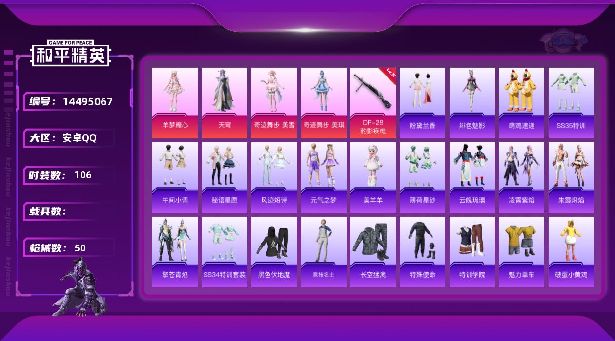 和平精英账号安卓QQ4粉装 1特效枪 2印记 可二次 可修改实名 
【热门装扮】:奇迹舞步-美雪,奇迹舞步-美琪,天穹,