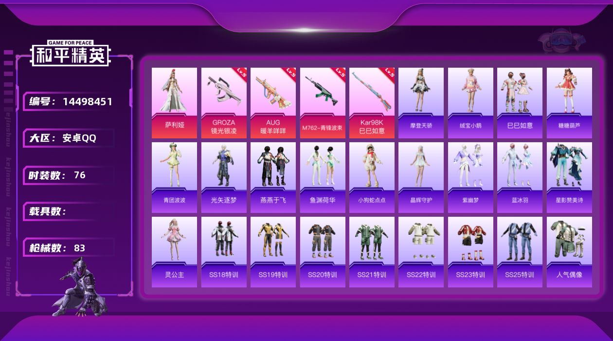 和平精英账号安卓QQW5661   可立即换绑无需挂单养号    安卓 手Q-1粉装-4特效枪-0载具-24324热力值
