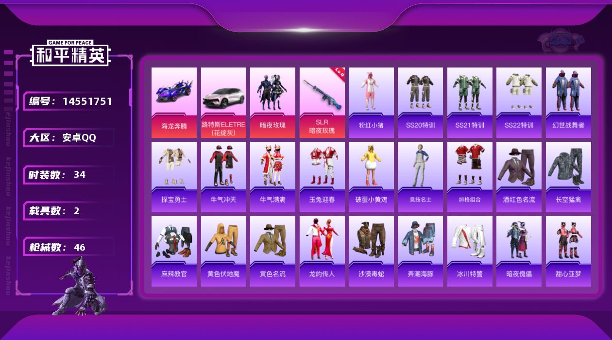 和平精英账号安卓QQ[14551751]可二次【店主推荐捡漏号！可直接换绑】 安卓 手Q-1粉装-1特效枪-2载具-1粉色飞行器-1.6w热力值-2王牌印记-34套装-46枪皮【热门品类】：套装-浪漫波比，套装-粉红小猪