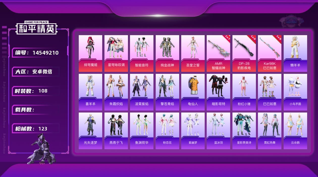 和平精英账号安卓微信DAS6538可二次 安卓V-5粉装3特效枪7热门106套装120枪皮 35542热力值 7印记 历