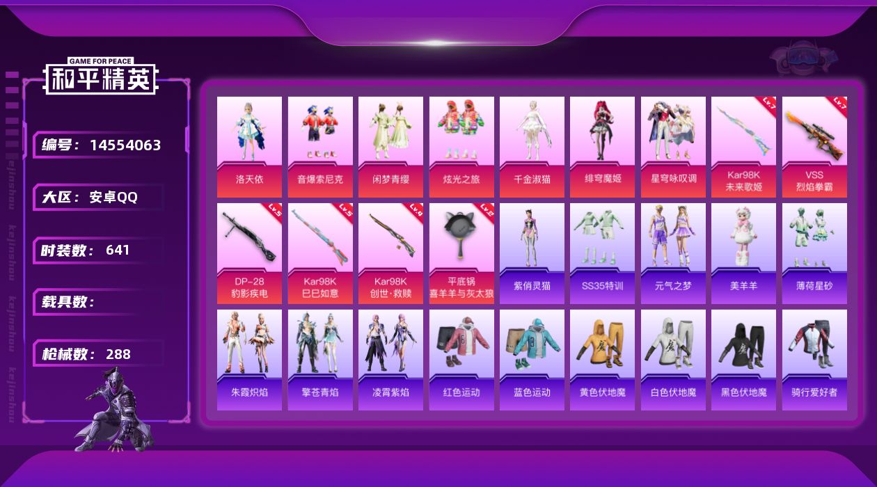 和平精英账号安卓QQ[14554063]7粉装 6特效枪 7印记 可二次 可修改实名 
【热门装扮】:千金淑猫,绯穹魔姬