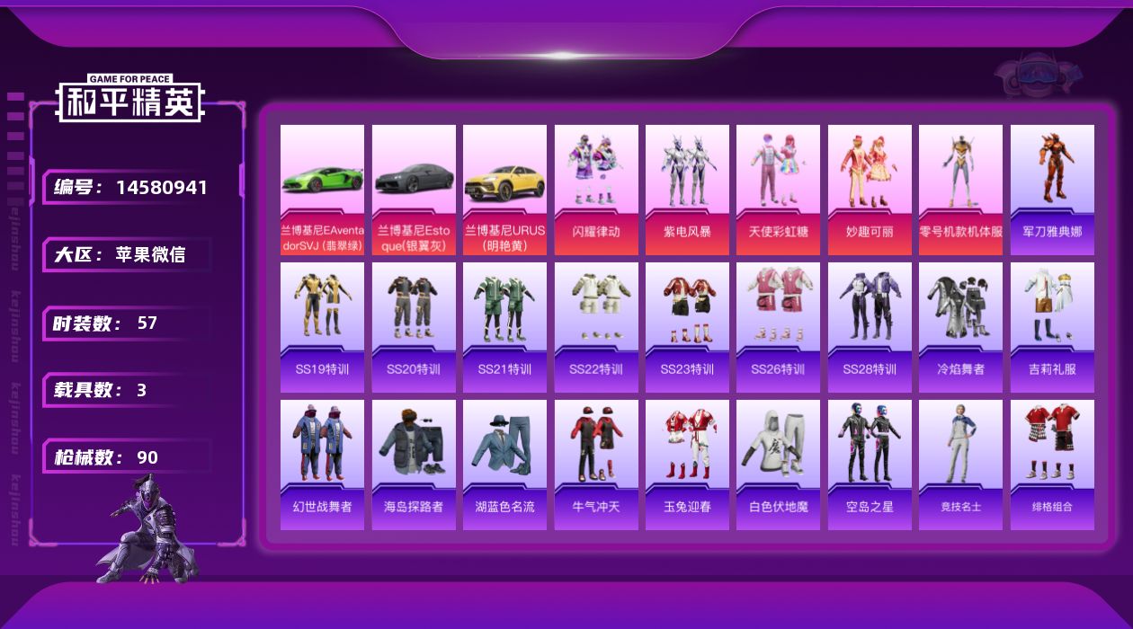 和平精英账号苹果微信(可二次实名) 苹果V-3载具5粉装2热门57套装90枪皮 29