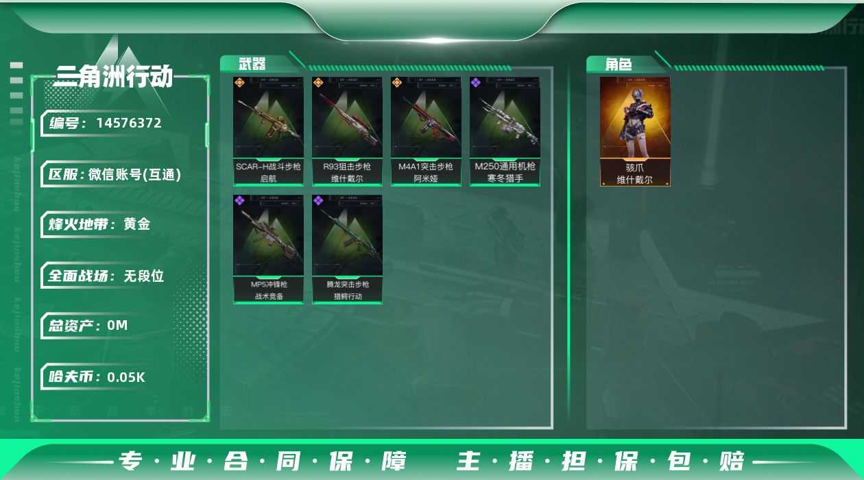 三角洲行动账号VX1干员外观  3传说枪械 哈夫币:52.203K 可二次 可修改实名 
【烽火