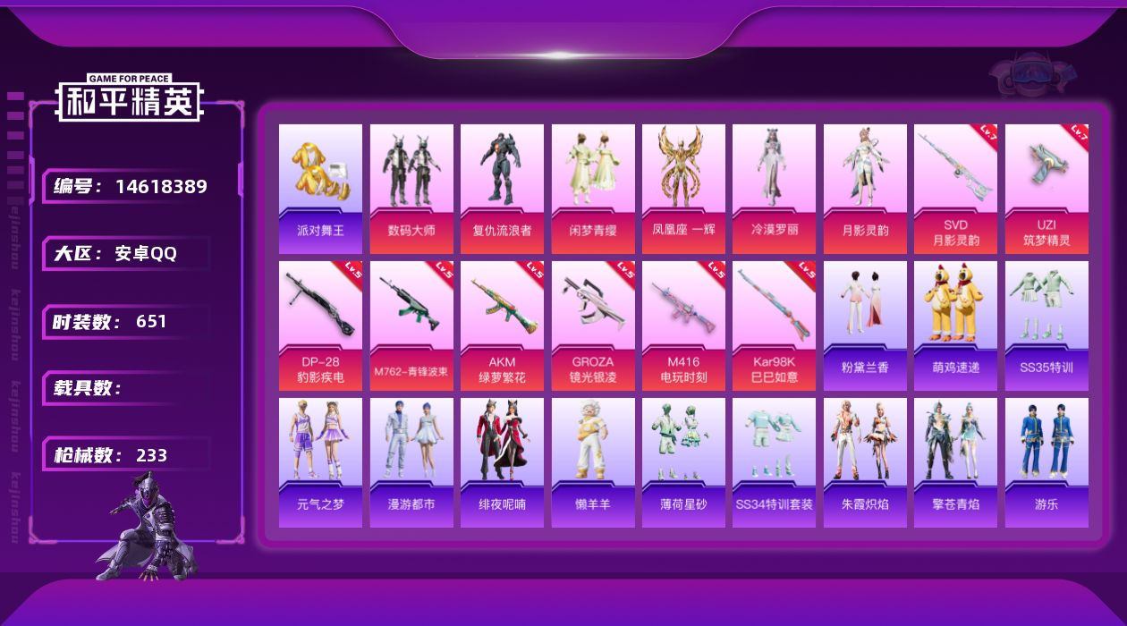 和平精英账号安卓QQ6粉装 8特效枪 14印记 可二次 可修改实名 
【热门装扮】:月影灵韵,冷漠罗丽,凤凰座 一辉,数