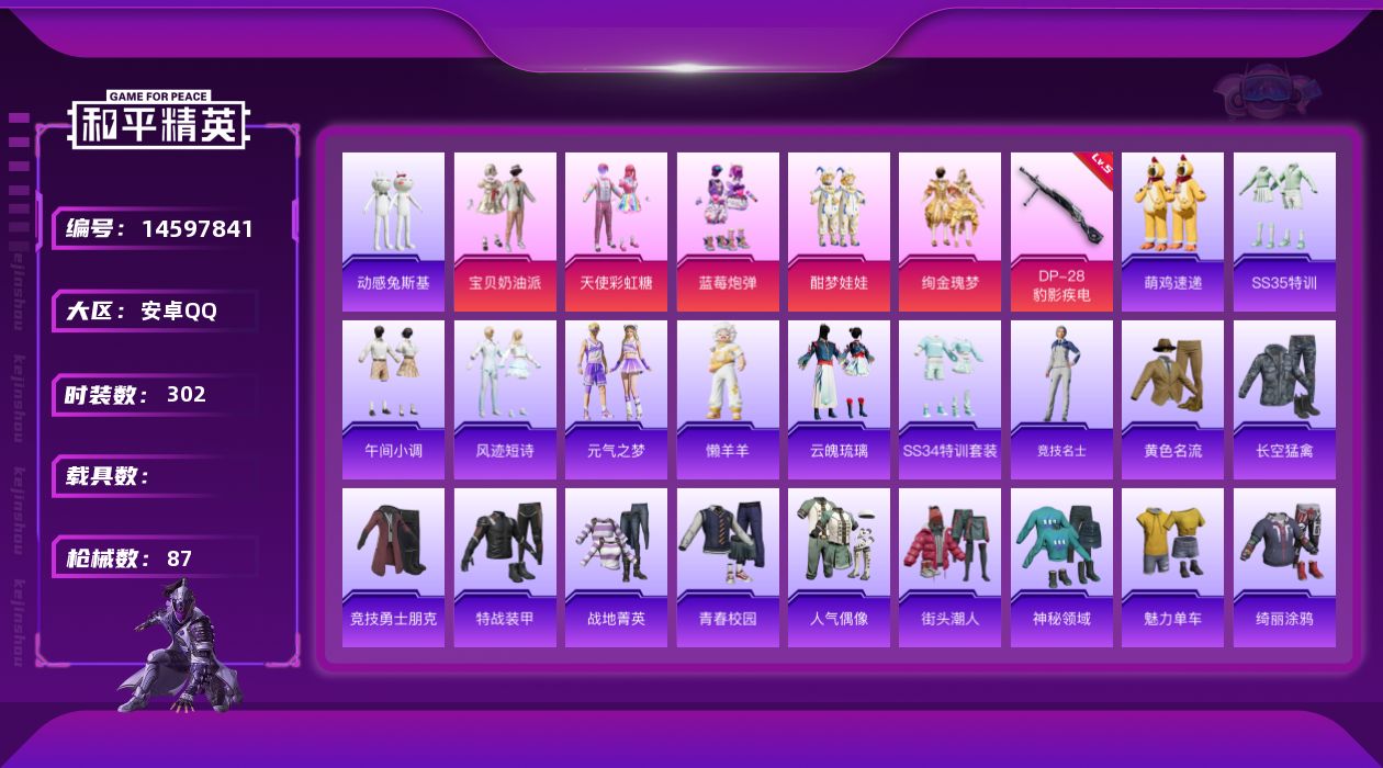 和平精英账号安卓QQ5粉装 1特效枪 6印记 可二次 可修改实名 
【热门装扮】:天使彩虹糖,宝贝奶油派,蓝莓炮弹,绚金