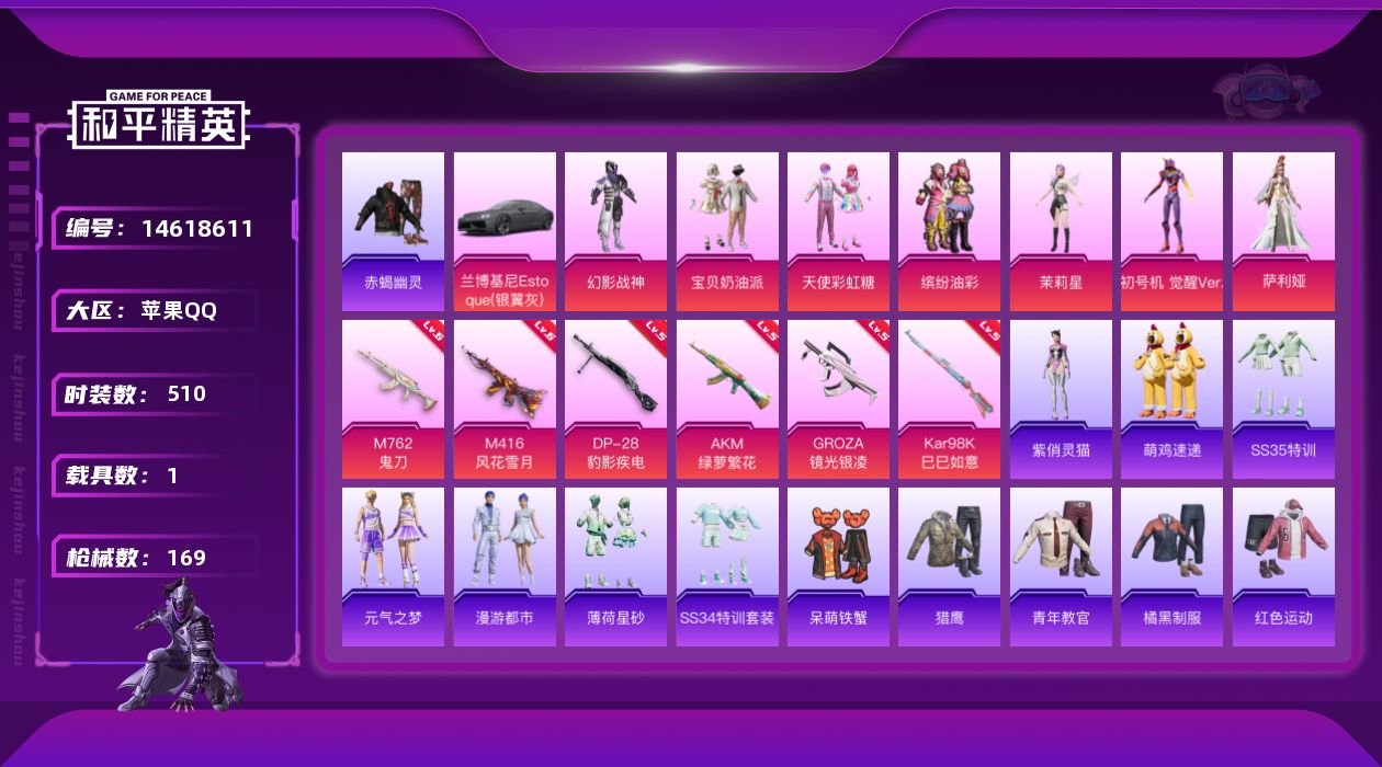 和平精英账号苹果QQ[14618611]7粉装 6特效枪 1载具 11印记 可二次 可修改实名 
【热门装扮】:萨利娅,