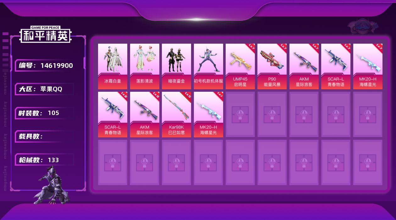 和平精英账号苹果QQW6286   可立即换绑无需挂单养号    苹果 手Q-4粉装-7特效枪-0载具-47928热力值