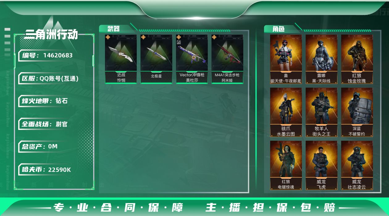 三角洲行动账号QQABC9334/QQ区/可二次/【总资产：272M+近战武器-怜悯+近战武器-北极星+Vector冲