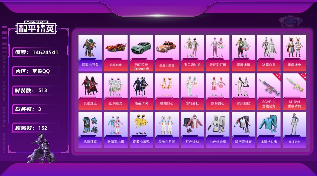 和平精英账号苹果QQ12粉装 2特效枪 3载具 3印记 可二次 可修改实名 
【热门装扮】:天使彩虹糖,蝶舞迷情,宝贝奶