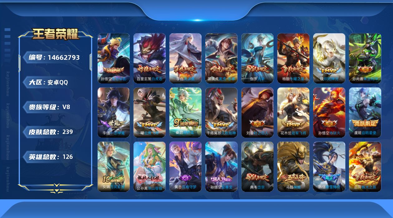 WZQM3443085王者荣耀账号详情图14