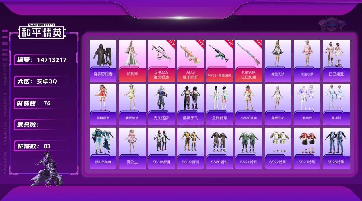 和平精英账号安卓QQW5661   可立即换绑无需挂单养号    安卓 手Q-1粉装-4特效枪-0载具-24324热力值
