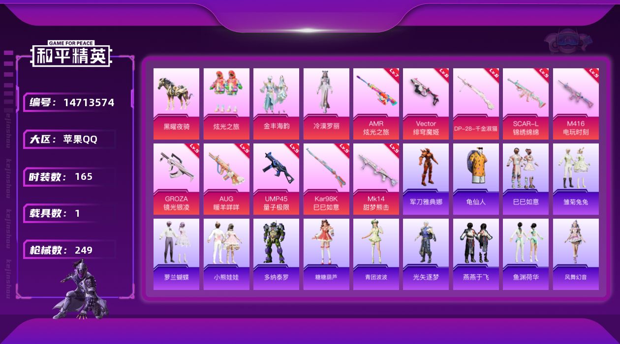 和平精英账号苹果QQW6321   可立即换绑无需挂单养号   苹果 手Q-3粉装-11特效枪-1载具-71212热力值