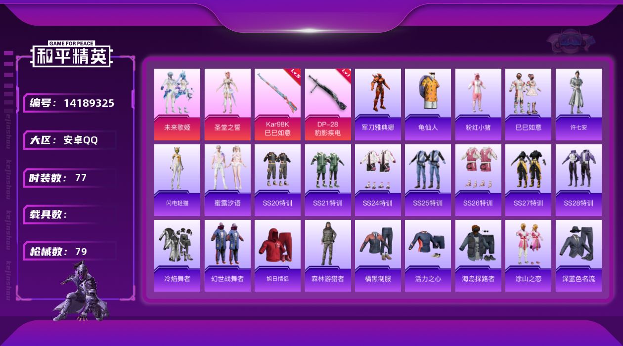 和平精英账号安卓QQ[14189325]可二次【店主推荐捡漏号！可直接换绑】 安卓 手Q-2粉装-2特效枪-2.2w热力值-1王牌印记-77套装-79枪皮【热门品类】：角色-军刀雅典娜，套装-龟仙人，套装-粉红小猪【粉色