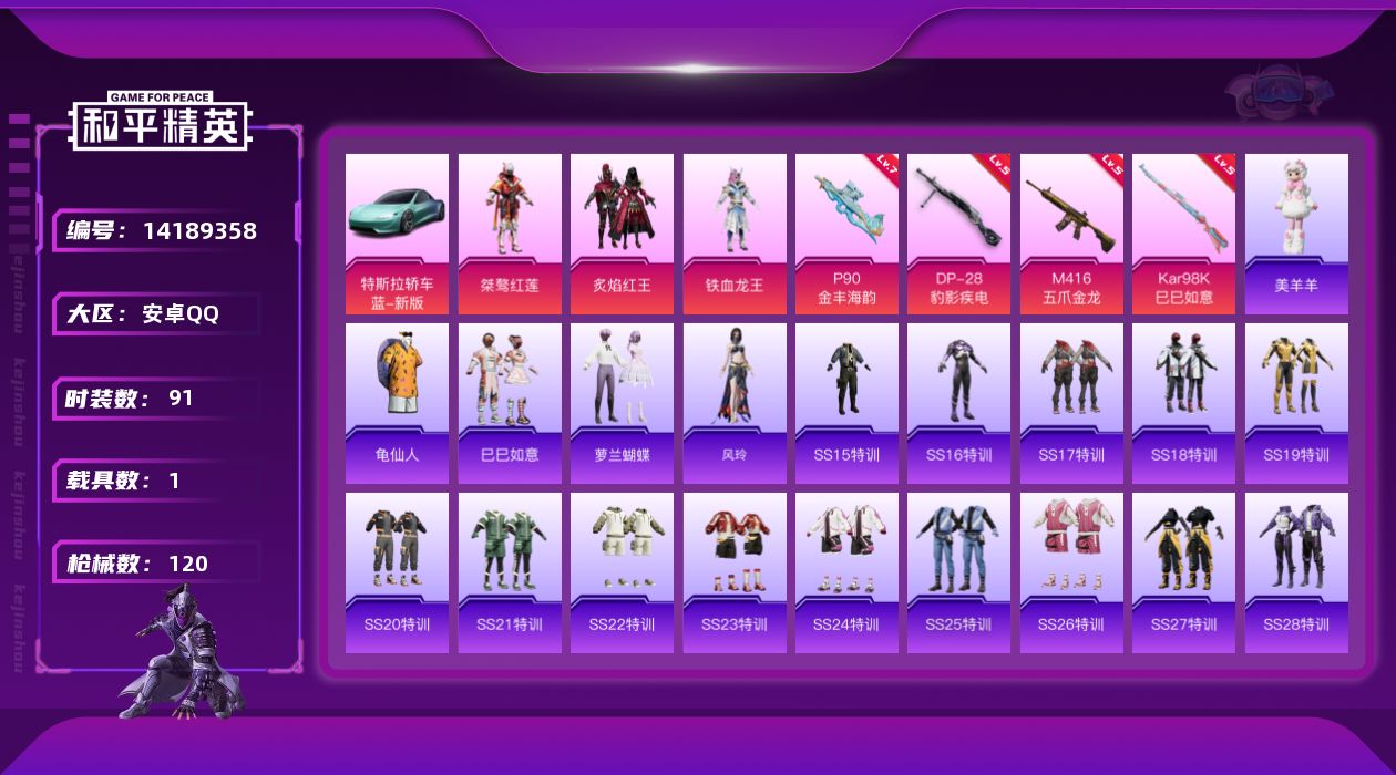 和平精英账号安卓QQ[14189358]可二次【店主推荐捡漏号！可直接换绑】/地铁满天赋 安卓 手Q-3粉装-4特效枪-1载具-0粉色飞行器-3.7w热力值-7王牌印记-91套装-120枪皮【热门品类】：套装-龟仙人【粉