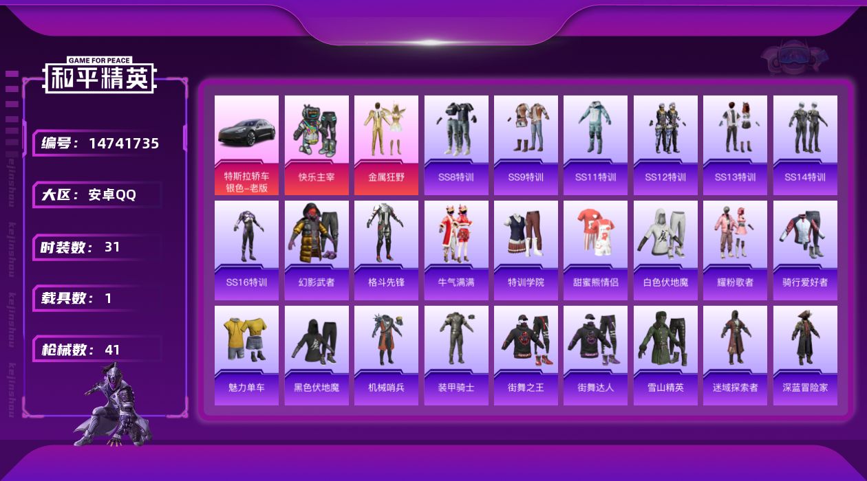 和平精英账号安卓QQ[14741735]可二次【店主推荐捡漏号！可直接换绑】 安卓 手Q-2粉装-1载具-1.3w热力值-1王牌印记-31套装-41枪皮【粉色套装】：粉装-快乐主宰，粉装-金属狂野【粉色载具】：特斯拉Mo