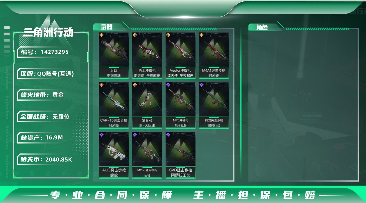 三角洲行动账号QQ[14273295]JHS2543-总资产17.2m-202w哈夫币【仓库5,体力4,耐力3】【电锯】