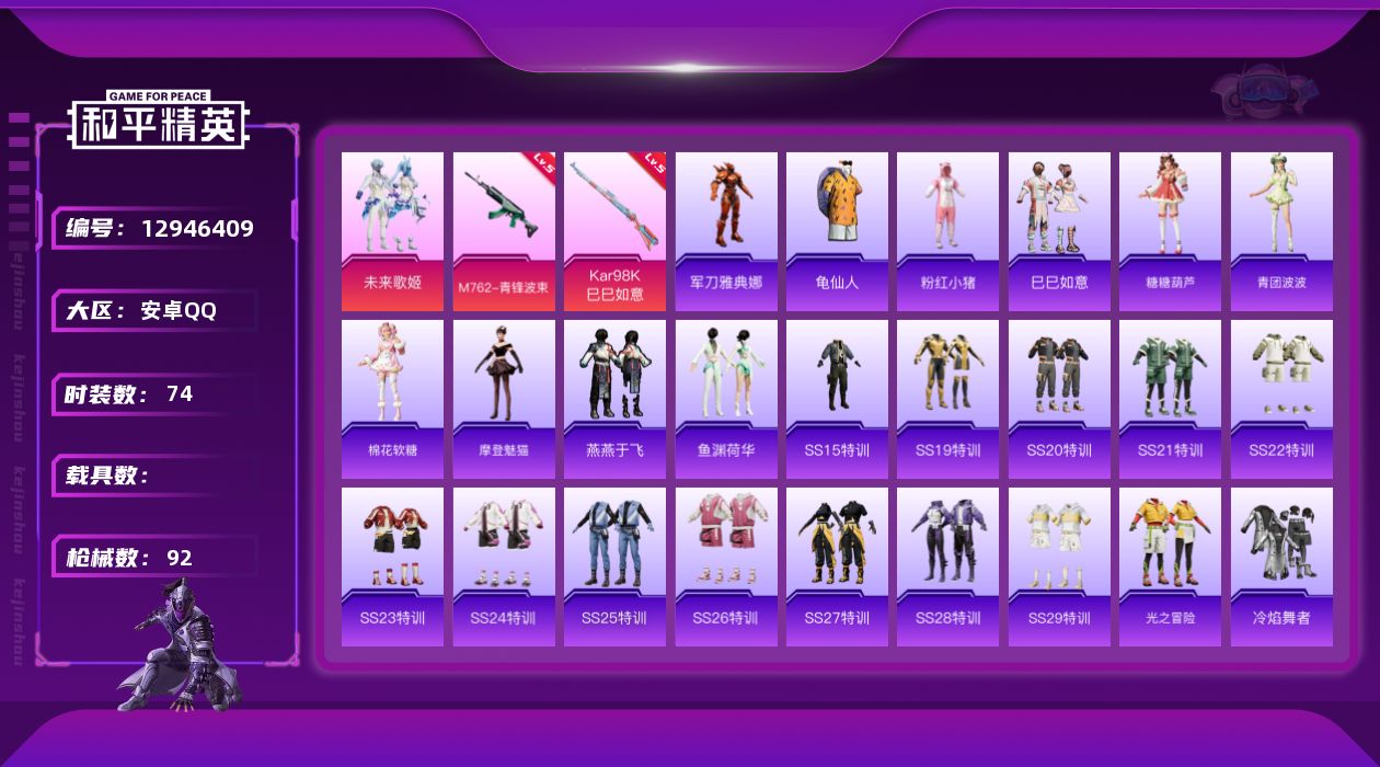 和平精英账号安卓QQ[12946409]【特价急出/详情看图】：安卓 手Q-1粉装-2特效枪-2.5w热力值-6王牌印记-74套装-92枪皮【热门品类】：角色-军刀雅典娜，套装-龟仙人，套装-粉红小猪【粉色套装】：粉装-