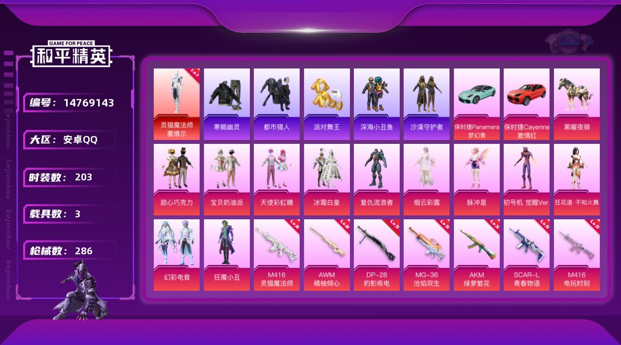 和平精英账号安卓QQ[14769143]可直接换绑-赤蝎都市金鞋哥特黑丝螳螂小丑三姐妹-1神装-11粉装-20特效枪-3载具-1僚机-12粉色飞行器-102934热力值-12王牌印记-203套装-286枪皮
【红色神装等