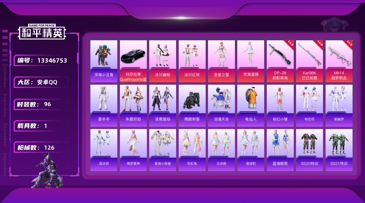 和平精英账号安卓QQ[13346753]【店主推荐捡漏号！可直接换绑】 安卓 手Q-4粉装-3特效枪-1载具-4.1w热力值-6王牌印记-96套装-126枪皮【热门品类】：套装-浪漫天命，套装-深海小丑鱼，套装-龟仙人，