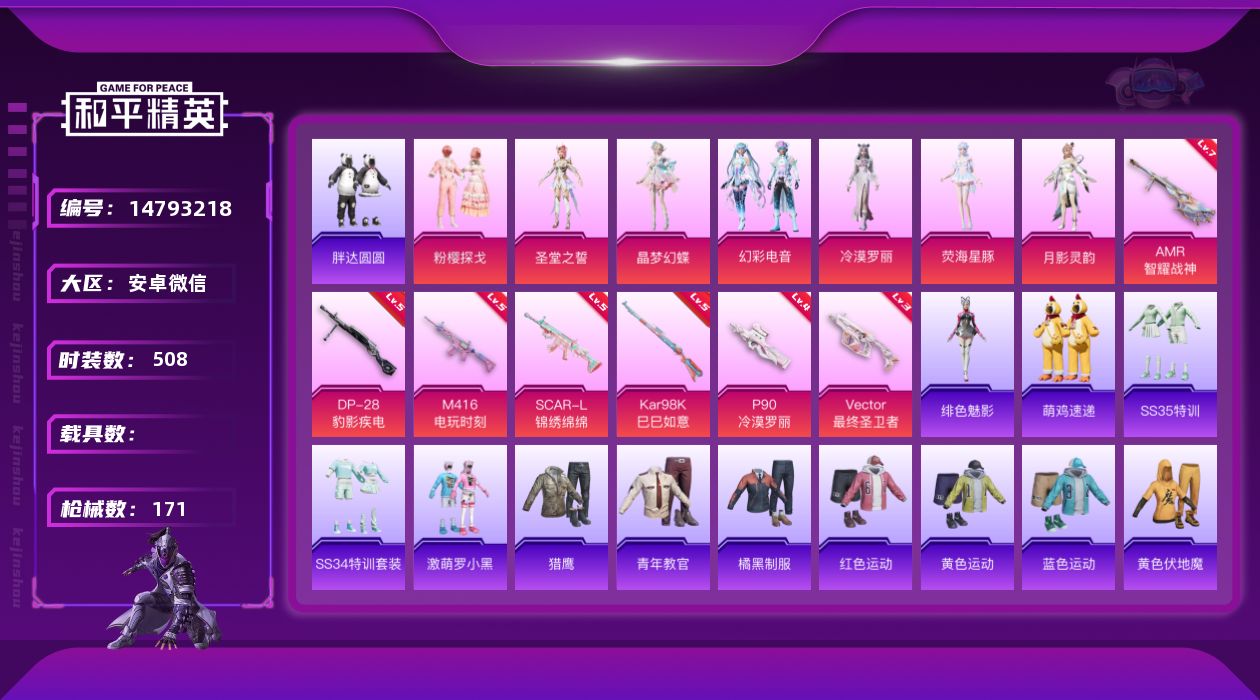 和平精英账号安卓微信[14793218]7粉装 7特效枪 0.0载具 10印记 可二次 
【热门装扮】胖达圆圆,激萌罗小