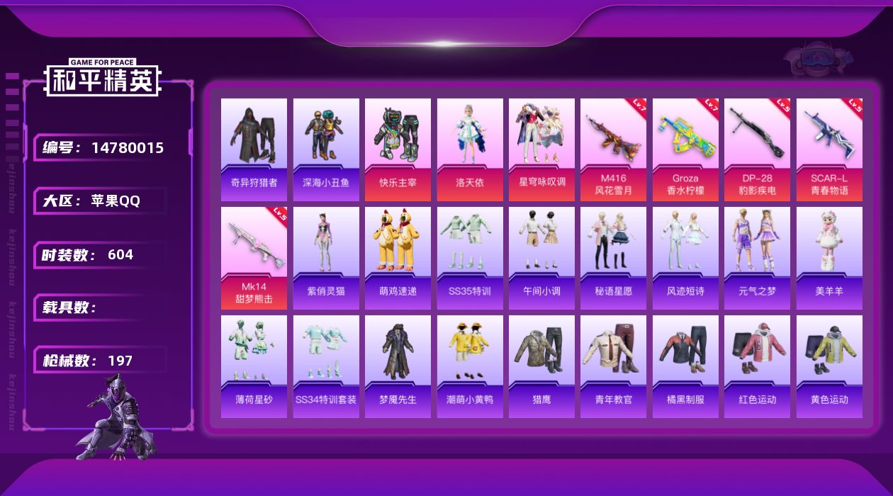 和平精英账号苹果QQ[14780015]3粉装 5特效枪 0.0载具 10印记 可二次 
【热门装扮】奇异狩猎者,快乐主