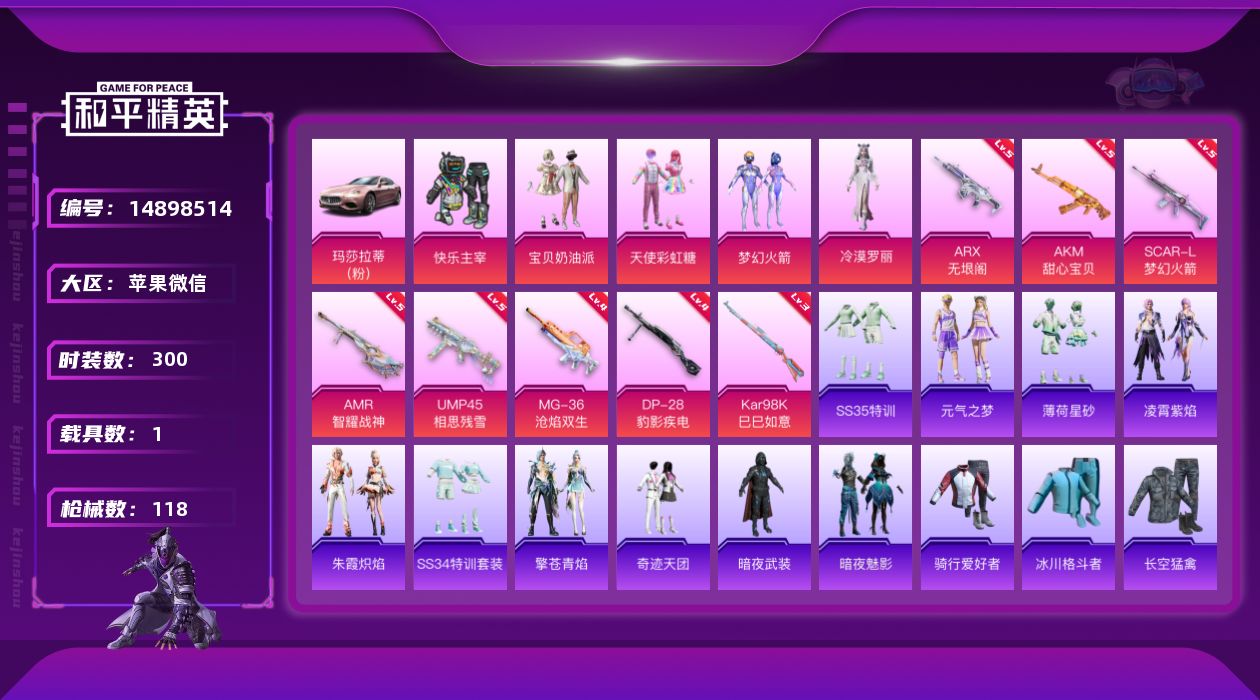 和平精英账号苹果微信[14898514]5粉装 8特效枪 1.0载具 7印记 可二次 
【热门装扮】快乐主宰,宝贝奶油派