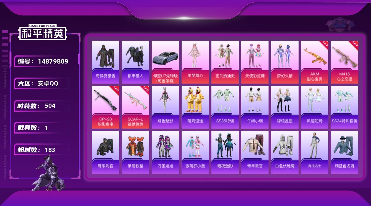 和平精英账号安卓QQ4粉装 4特效枪 1载具 12印记 可二次 可修改实名 
【热门装扮】:奇异狩猎者,羊梦糖心,梦幻火