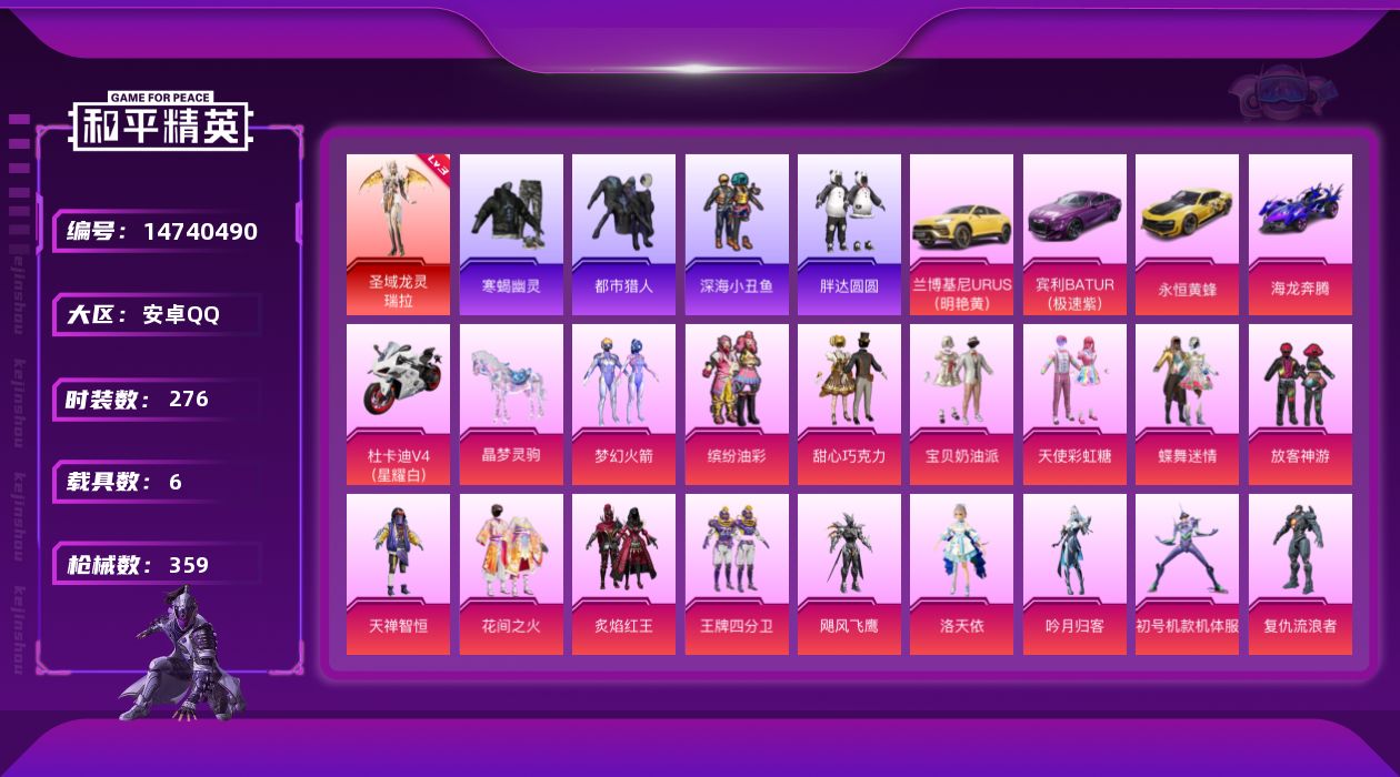 和平精英账号安卓QQ[14740490]王者连体331皮肤 1典藏1珍品19传说  可二次【店主推荐捡漏号！可直接换绑】地铁满天赋  素材身法号   安卓 手Q-1神装-26粉装-12特效枪-6载具-9粉色飞行器-13.