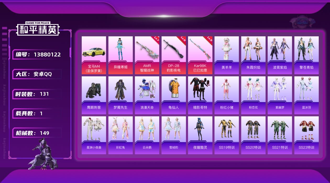 和平精英账号安卓QQ[13880122]【店主推荐捡漏号！可直接换绑】/地铁满天赋 安卓 手Q-1粉装-3特效枪-1载具-2粉色飞行器-4w热力值-9王牌印记-131套装-149枪皮【热门品类】：套装-浪漫天命，套装-龟