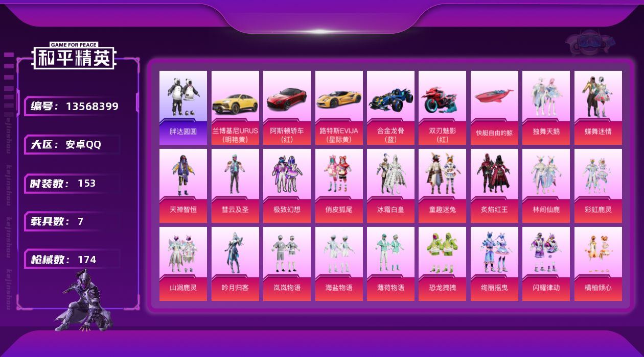 和平精英账号安卓QQ[13568399]暑期末清货/特价急出/永久包赔 暑期末清货/特价急出/永久包赔安卓 手Q-26粉装-8特效枪-7载具-8.3w热力值-10印记-153套装-174枪皮【热门品类】：套装-胖达圆圆【