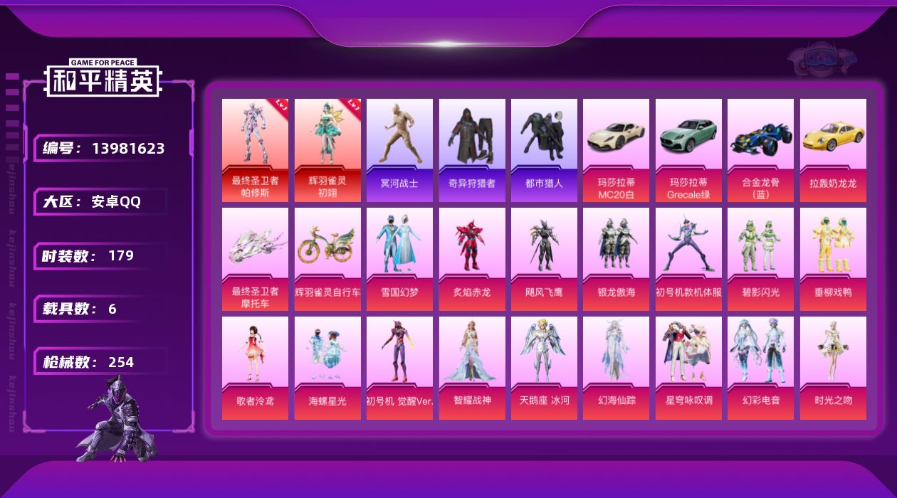 和平精英账号安卓QQ[13981623]【店主推荐捡漏号！可直接换绑】/素材身法号/老木乃伊/扭蛋碎片624 安卓 手Q-2神装-21粉装-14特效枪-6载具-13粉色飞行器-9.7w热力值-16王牌印记-179套装-2