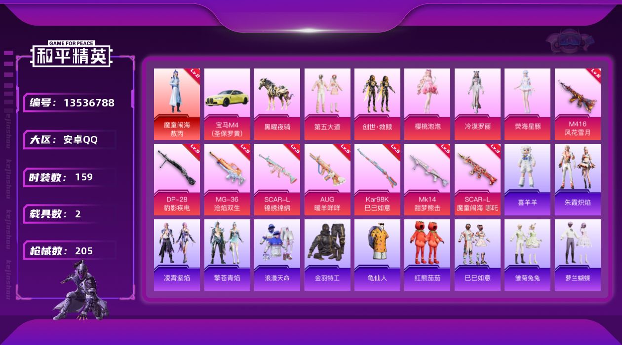 和平精英账号安卓QQ[13536788]可二次【店主推荐捡漏号！可直接换绑】/绝世印记1/地铁满天赋 安卓 手Q-1神装-5粉装-8特效枪-2载具-5粉色飞行器-6.6w热力值-11王牌印记-159套装-205枪皮【红色