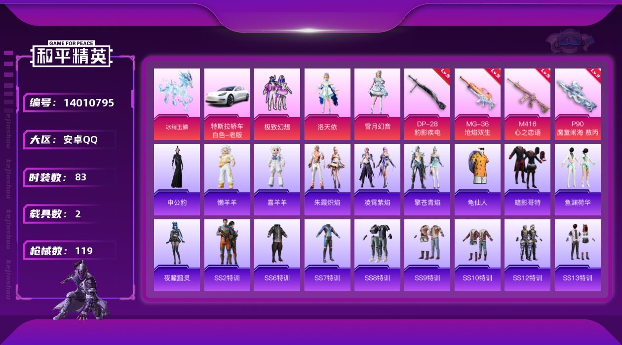 和平精英账号安卓QQ[14010795]【店主推荐捡漏号！可直接换绑】/绝世印记1 安卓 手Q-3粉装-4特效枪-2载具-1粉色飞行器-3.7w热力值-1王牌印记-83套装-119枪皮【热门品类】：旭日初心兜帽大衣，套装