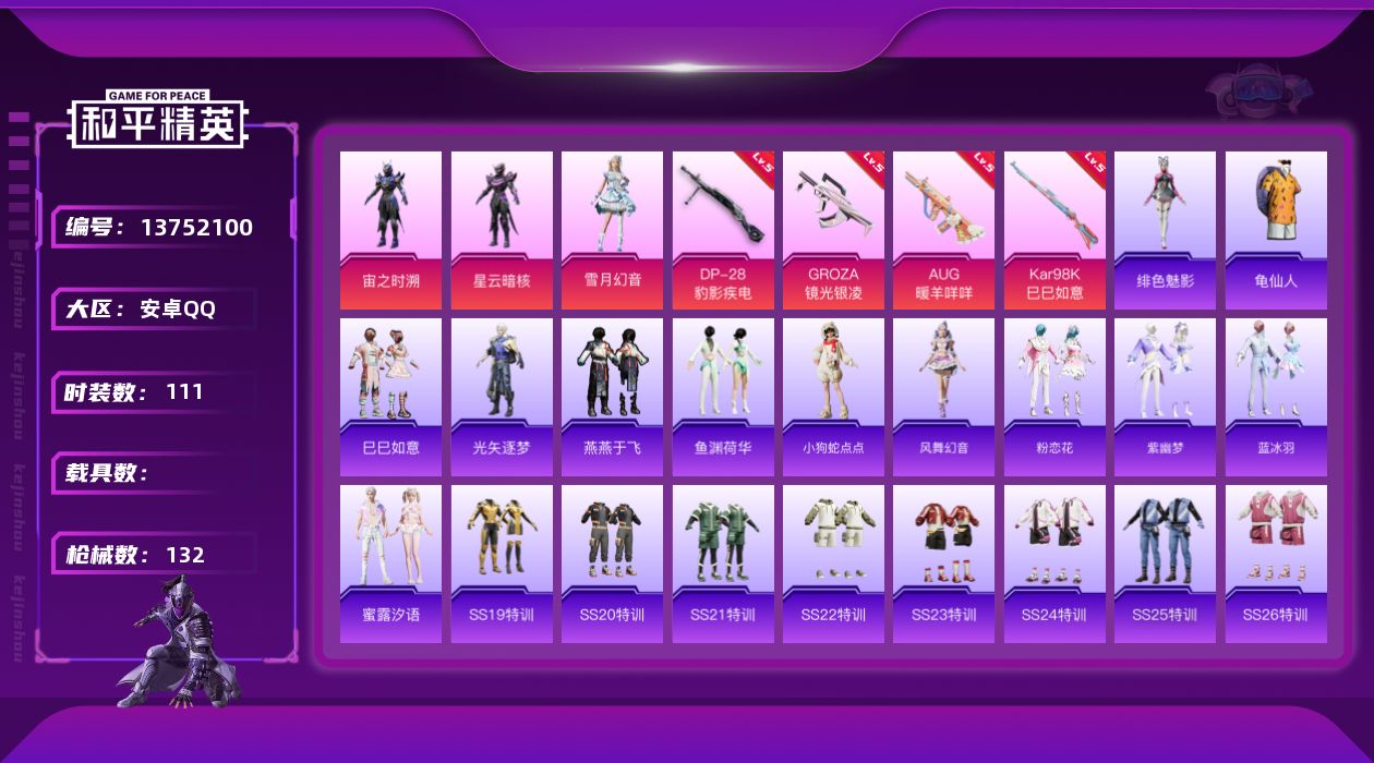 和平精英账号安卓QQ[13752100]【店主推荐捡漏号！可直接换绑】 安卓 手Q-3粉装-4特效枪-3.7w热力值-6王牌印记-111套装-132枪皮【热门品类】：套装-龟仙人【粉色套装】：角色-宙之时溯，角色-星云暗
