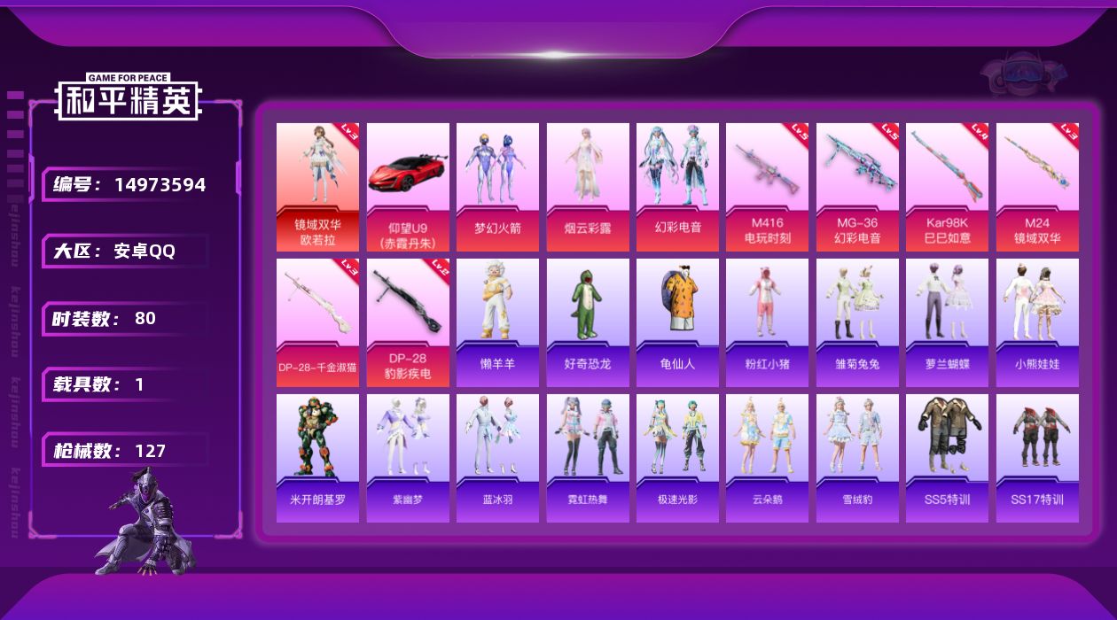 和平精英账号安卓QQDAS7866 钱包无法注销 包人脸 安卓Q-1红装1载具3粉装6特效枪5热门80套装127枪皮 4