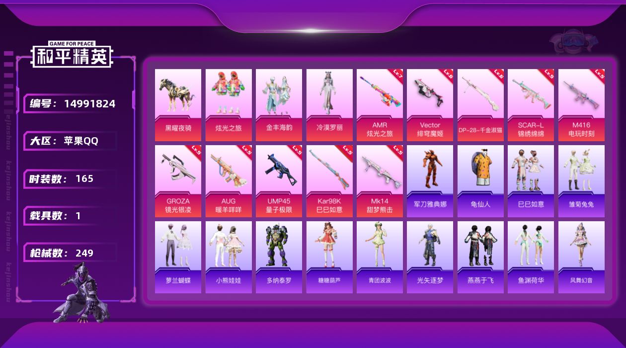和平精英账号苹果QQW6321   可立即换绑无需挂单养号   苹果 手Q-3粉装-11特效枪-1载具-71212热力值