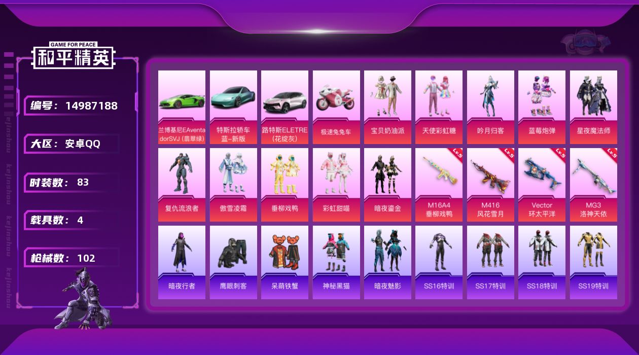 和平精英账号安卓QQW4538   可立即换绑无需挂单养号   安卓 手Q-10粉装-4特效枪-4载具-46282热力值