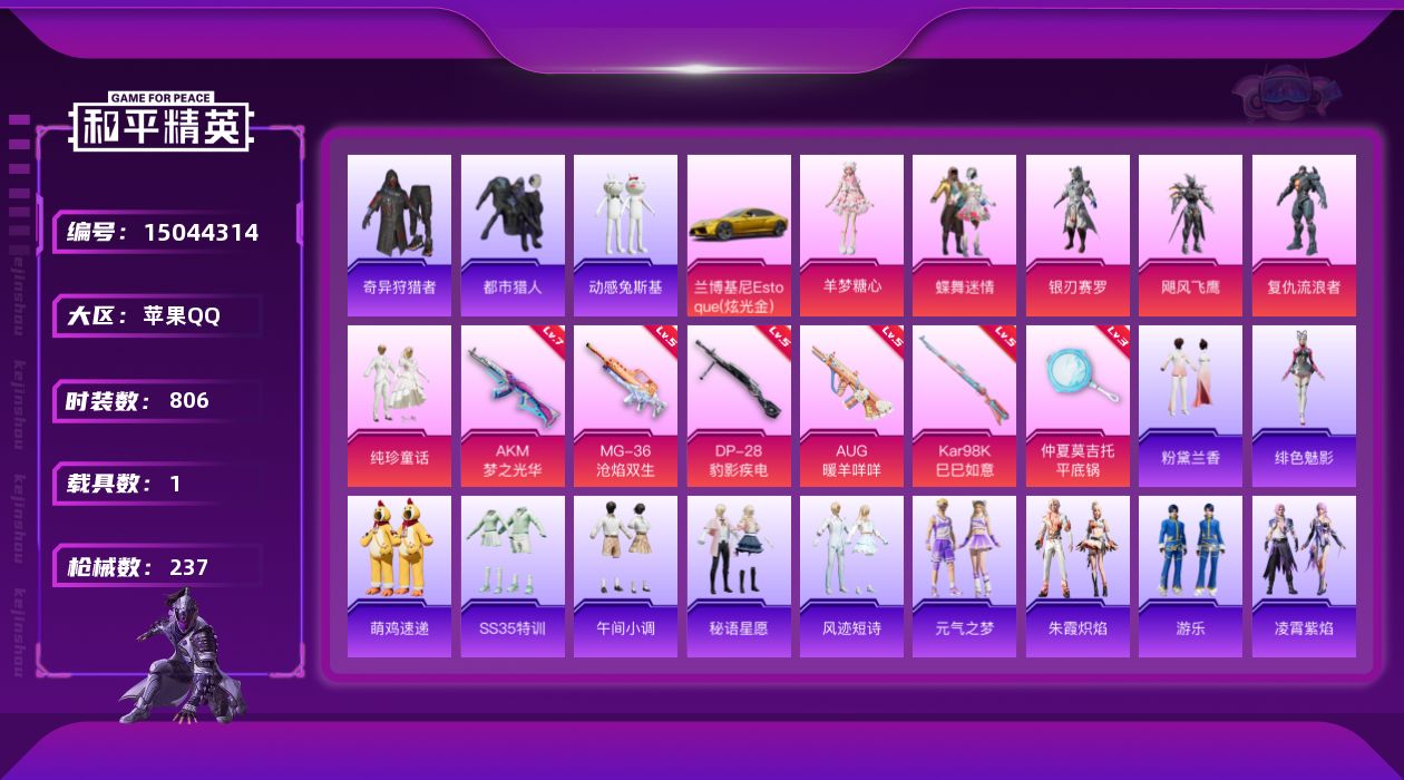 和平精英账号苹果QQ6粉装 6特效枪 1载具 18印记 可二次 可修改实名 
【热门装扮】:奇异狩猎者,羊梦糖心,蝶舞迷