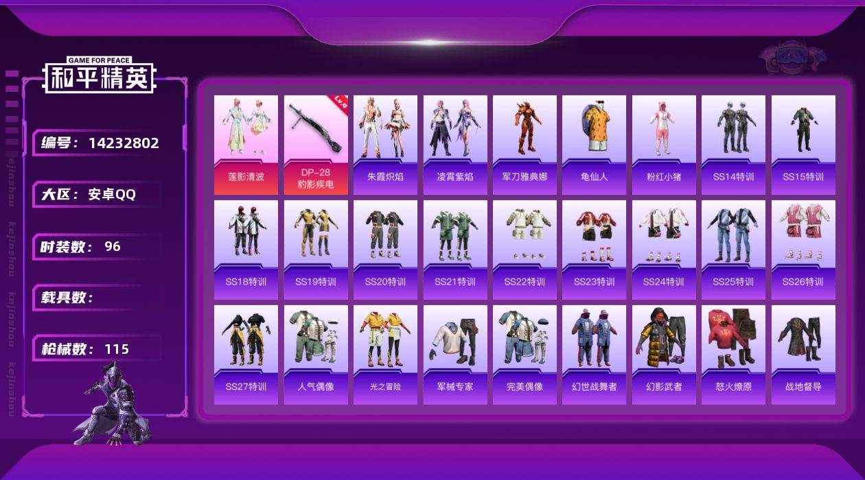 和平精英账号安卓QQ[14232802]【店主推荐捡漏号！可直接换绑】 安卓 手Q-1粉装-1特效枪-1粉色飞行器-3.4w热力值-5王牌印记-96套装-115枪皮【热门品类】：角色-军刀雅典娜，套装-龟仙人，套装-粉红
