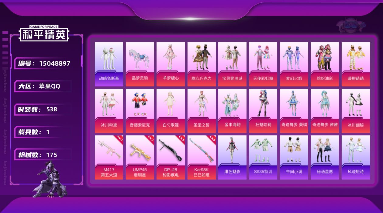 和平精英账号苹果QQ16粉装 4特效枪 1载具 9印记 可二次 可修改实名 
【热门装扮】奇迹舞步-雅雅,奇迹舞步-美琪